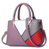 ladies shoulder bag stitching solid color PU leather handbags female classic large-capacity Mart Lion purple  