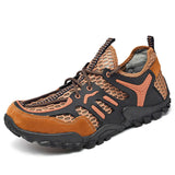 Summer Men's Trekking Shoes Breathable Mesh Climbing Light Outdoor Hiking chaussure homme randonnee Mart Lion orange 9331 38 
