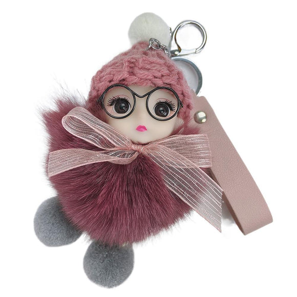 Pompom Big Eye Baby Key Chain Cute Fluffy Plush Doll Keychains Women Girl Bags Keyrings Cars Key Ring Charming  Decoration Mart Lion   