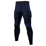 Men's Compression Pants Running High-Stretch Leggings Fitness Training Sport Tight Pants Quick Dry Pants With Pockets Mart Lion Navy-blue S 