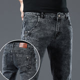 Trendy Men's Skinny Jeans Retro Washed Snowflake Slim Fit Type Classic Simple Casual Street Skateboarding Denim Pants Mart Lion Snow Gray 27 