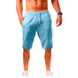 Men's Cotton Linen Shorts Pants Male Summer Breathable Solid Color Linen Trousers Fitness Streetwear Mart Lion Blue US S 