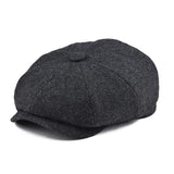 Men's 8 Piece Wool Blend Newsboy Flat Cap Gatsby Retro Hat Driving Caps Baker men's Hats Women Mart Lion Black 56-57 cm 