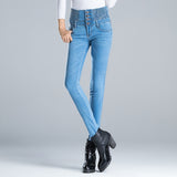 Jeans Women's Elastic High Waist Stretch Hip Slim Skinny Pencil Pants Female Denim Trousers Mart Lion Light blue 26 