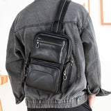  First layer cowhide men's chest bag trendy messenger bag leather backpack multifunctional small backpack single shoulder Mart Lion - Mart Lion