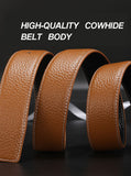  Two Layers Leather Smooth Buckle Headless Belt Men's Genuine Leather No Buckle Smooth Buckle 3.8cm No Buckle Headless Pants Mart Lion - Mart Lion