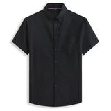 Summer Men's Short Sleeve Cotton Social Shirts Soild Soft Shirt Slim Fit Chothing Mart Lion Black XL-185 