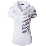 jeansian Women V-Neck Design Short Sleeve Casual T-Shirt Tee Shirts Tshirt Golf Tennis Badminton Slim Fit Polo SWT325 BlackRose Mart Lion SWT290-White US S China