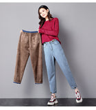  Fleece Boyfriend jeans Harem Pants Women Winter Thick Warm Casual Loose Mom Denim Trousers Soft Velvet Clothing Mart Lion - Mart Lion