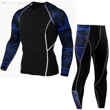 Winter Sports Fitness Clothing Long Johns Men's 2-pc/Set Warm Shirt Leggings Thermal Underwear Track Sport Suits Jogging Suit Mart Lion Blue L 
