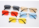  Small Rectangle Rimless Sunglasses Women Square Vintage Designer Men Retro 90s Trendy Gradient Glass Mart Lion - Mart Lion