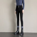 Winter Warm Velvet Women Jeans Fleece Skinny Stretch Pencil Pants 4 Colors Double Buckle High Waist Denim Trousers Mart Lion   