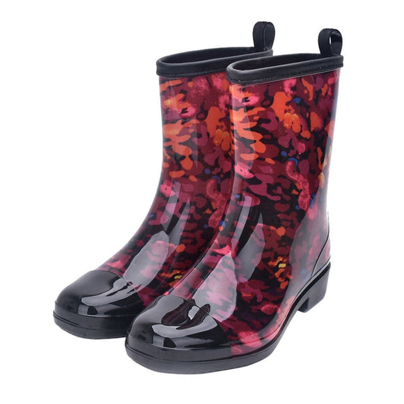 Women Boots Waterproof Ladies Ankle Floral Female Shoes Spring Autumn Rainboots Mart Lion 5.5 red 