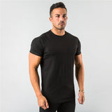 Stylish Plain Tops Fitness Men's T Shirt Short Sleeve Muscle Joggers Bodybuilding Tshirt Male Gym Clothes Slim Fit Tee Shirt Mart Lion Black M 