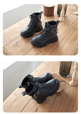 Children Boots Soft-soled Girls Autumn and Winter Warm British Style Boys Leather Student Metal Chain Hot  Mart Lion