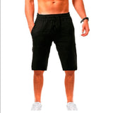 Men's Cotton Linen Shorts Pants Male Summer Breathable Solid Color Linen Trousers Fitness Streetwear Mart Lion Black US S 