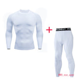 Men's Thermal underwear winter long johns 2 piece Sports suit Compression leggings Quick dry t-shirt long sleeve jogging set Mart Lion White L 