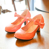  Girls Leather Shoes Autumn Bowtie Sandals Children High Heels Princess Sweet Sandals For Girls Mart Lion - Mart Lion