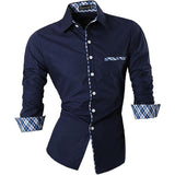 Jeansian Men's Casual Dress Shirts Desinger Stylish Long Sleeve Mart Lion Z020-Navy US M(170-175cm)70kg China