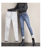 Winter Women High Waisted Skinny Jeans Fleece Vintage Wash Slim Fashion Streetwear Warm Thick Velvet Female Denim Trousers  MartLion
