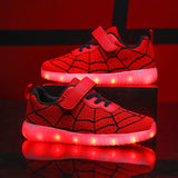 Usb Luminous Kids Sneakers Boys Flashing Light Spider Shoes Girl Baby Breathable Led Illuminated Children Glow Up Mart Lion Spider-Red 25 