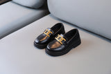Children Loafers Metal Black Pu Leather Slip-on Kids Flat Shoes Platform Roune Toe Concise Style Boys Girls Mart Lion   