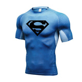 Summer Men's amp T-shirt Short Sleeve Bodybuilding T-shirt Compression shirt MMA Fitness Quick dry Casual Black round neck top Mart Lion blue XL 