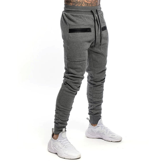 Men's Casual Skinny Pencil pants Men's Jogger Zip pocket Sweatpants Gym Workout Cotton Fitness  polyester  Trousers Mart Lion   