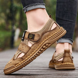 Summer Men's Sandals Handmade Mesh Sneakers Casual Breathable Shoes Outdoor Walking Mart Lion   