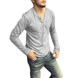 Men's Tee Shirt V-neck Long Sleeve Tee amp Tops Stylish Buttons Autumn Casual Henley shirt Solid Clothing Mart Lion Light Gray Asian Size M 
