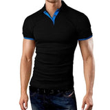 Men's T-shirt Lapel Casual Short-sleeved Stitching Solid Color Pullover Mart Lion black S 