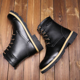 Winter Men Boots Plush Keep Warm British Style Leather High Top Round Head Motorcycle Mart Lion   