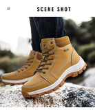 Yellow Hiking Boots Men's Snow Warm Fur Outdoor Sneakers Trekking Black Waterproof Leather Ankle Shoes Winter Hunting Mart Lion   