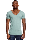 Scoop Deep V Neck T Shirt for Men's Low Cut Vneck Wide Vee Top Tees Invisible Undershirt Slim Fit Short Sleeve Mart Lion Light Green S 