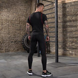 2 Pcs Set Men.s Tracksuit Gym Fitness Compression Sport Suit Clothes Running Jogging Sportswear Exercise Workout Tight Rashguard Mart Lion   