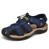 Soft Leather Men's Sandals Summer Trekking Roman Shoes Outdoor Travel Leather Mart Lion blue 72399 38 