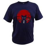 Dark Style Samurai Cat T shirt Ukiyoe Culture Design Digital Print 100% Cotton Tops Tee Mart Lion Navy Blue EU Size S 