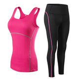 Women Fitness Suit Sets Gym Sleeveless Vest + Pants Running Tights Workout Sportswear Yoga Leggings suit