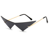 Oversized Cat eye Rimless Sunglasses Women One Piece Lens Female Trend Triangle Eyewear Men UV400 Mart Lion C1Gold-Black  