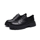 Men&#39;s Thick Soled Small Leather Shoes Fashion Business Formal Dress Winter Student Youth Leisure Black Round Head Men&#39;s Shoes - MartLion