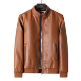 Autumn Winter Warm Leather Jacket Men's Stand Collar Coat Leather Motorcycle Jackets Zipper Coat Mart Lion Khaki M 