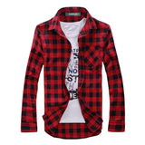 Men's Plaid Shirt Camisas Social Autumn Plaid Long-sleeved Button Down Casual Check Mart Lion Red Black Euro S 