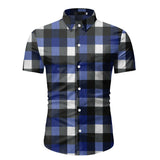 Red Plaid Shirt Men's Summer Brand Classic Short Sleeve Dress Shirt Casual Button Down Office Workwear Chemise Homme Mart Lion Blue M 