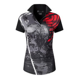jeansian Style Women Casual Short Sleeve T-Shirt Floral Print Polo Golf Polos Tennis Badminton Black Mart Lion SWT257-Black US M China