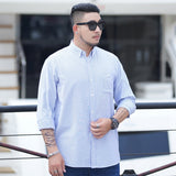 Cotton Long Sleeve Men's Shirts Autumn Striped Slim Fit Stand Collar Shirt Clothes Tops Clothing Mart Lion Sky blue XL-185 