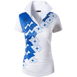 jeansian Women V-Neck Design Short Sleeve Casual T-Shirt Tee Shirts Tshirt Golf Tennis Badminton Slim Fit Polo SWT325 BlackRose Mart Lion SWT289-White US S China