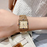 Ladies Watch Stainless Steel Band Diamond Diamond Green Square Dial Gold Mart Lion   