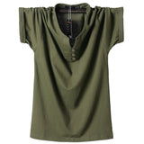Summer Men's T Shirt Button Slim Fit Cotton Short Sleeve T Shirts Men's V Neck Casual T-Shirt Solid Mart Lion Green M 