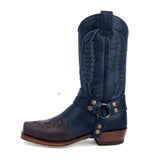 Men Boots Leather Autumn Winter Mid-calf Handmade Retro Shoes Zapatos De Hombre Mart Lion blue 4 