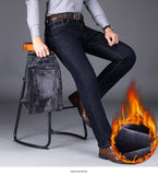  Winter Me Warm Slim Fit Jeans Thicken Denim Trousers Fleece Stretch Pants Black Blue Mart Lion - Mart Lion